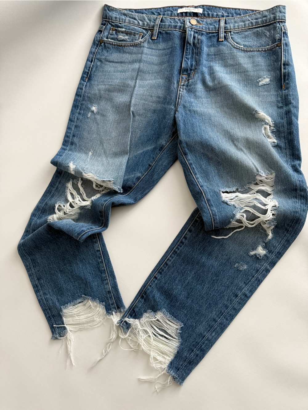 Fidelity Distressed Blue Boyfriend Jeans